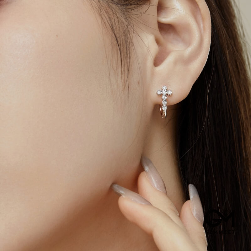 S925  Blue White Zircon Small Cross Earrings