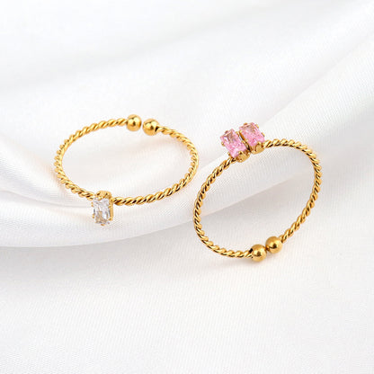 Golden Double Rectangle Stone Rope Ring