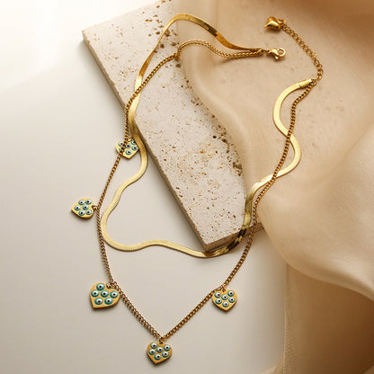 Wings & Heart Evil Eye Pendant 2 Layers Necklace