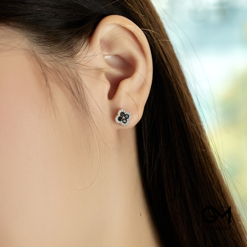 S925 Silver Zircon Four-leaf Clover Flower Delicate Earrings