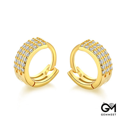 S925 Silver Geometry Three Row Zircon Earrings