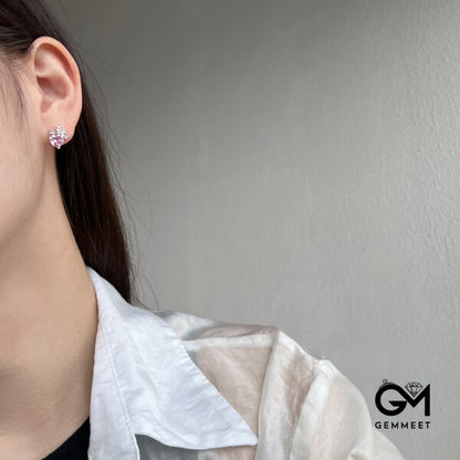 S925 Sterling Silver Pink Heart White Stud Earrings