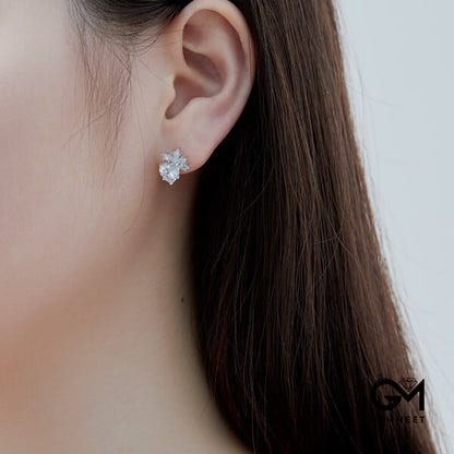 S925 Sterling Silver Pink Heart White Stud Earrings