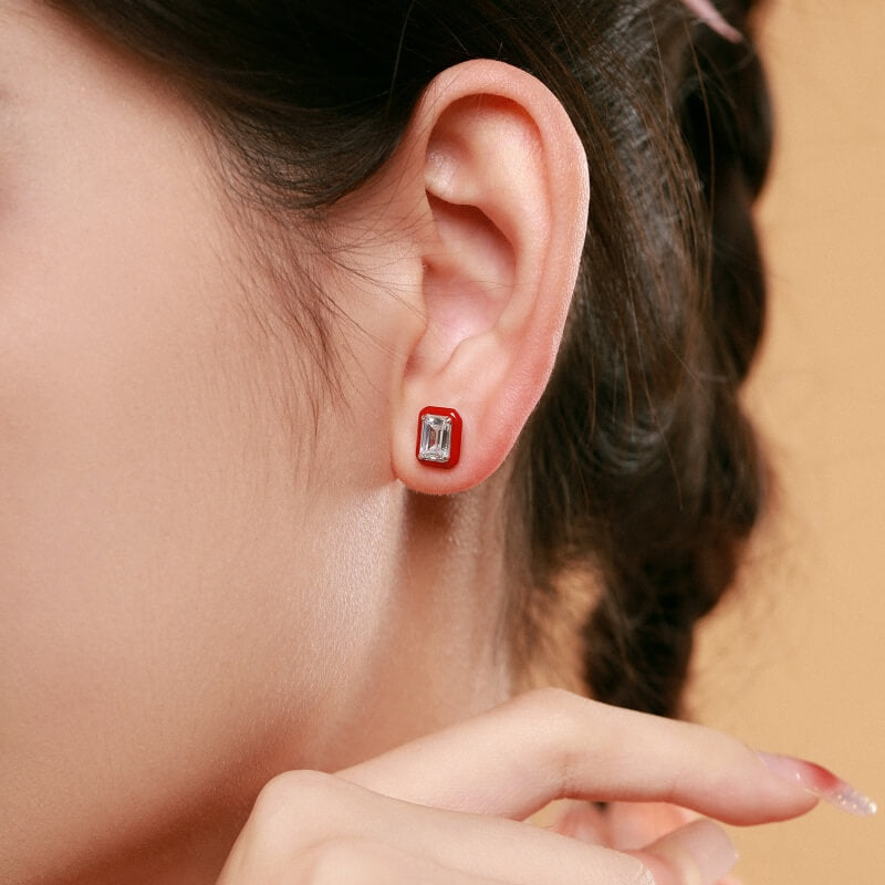 S925 Sterling Silver Red Drop Glue Cube Earrings