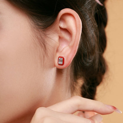 S925 Sterling Silver Red Drop Glue Cube Earrings