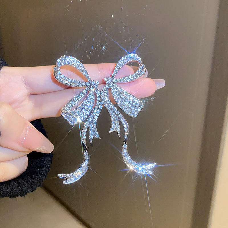 Cute Full Stones Bow Star & Drip Tassel Earrings