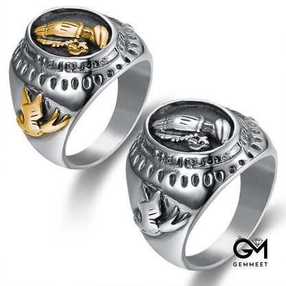 Titanium Steel Clasped Hands To Worship Buddha Ring