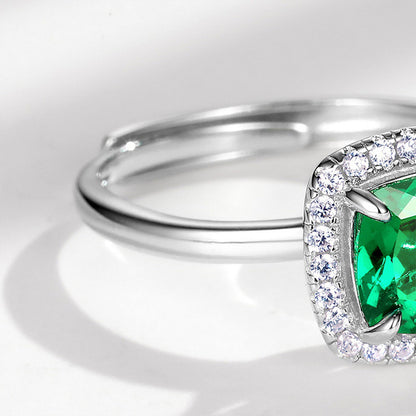 White Gold Cushion Shape Emerald Halo Ring
