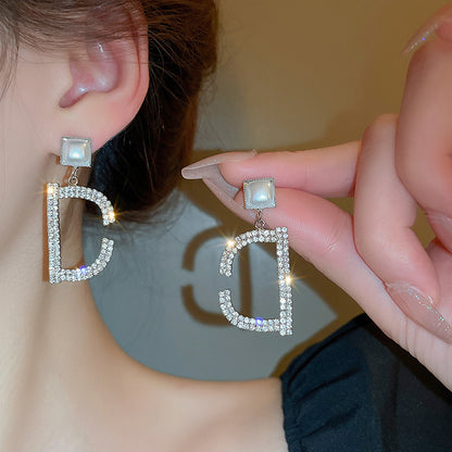 Cute Full Stones D Shape Heart & Bow Tassel Earrings