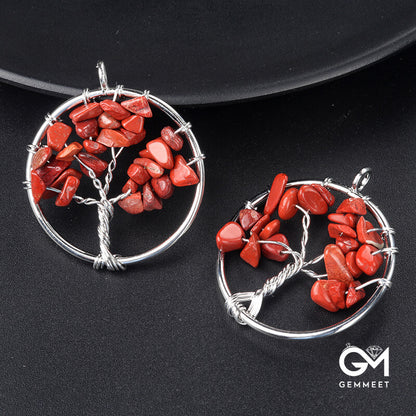 Pink Crystal Stone Tree of Life Pendant