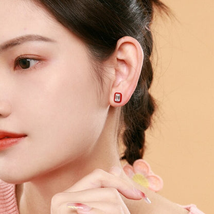 S925 Sterling Silver Red Drop Glue Cube Earrings