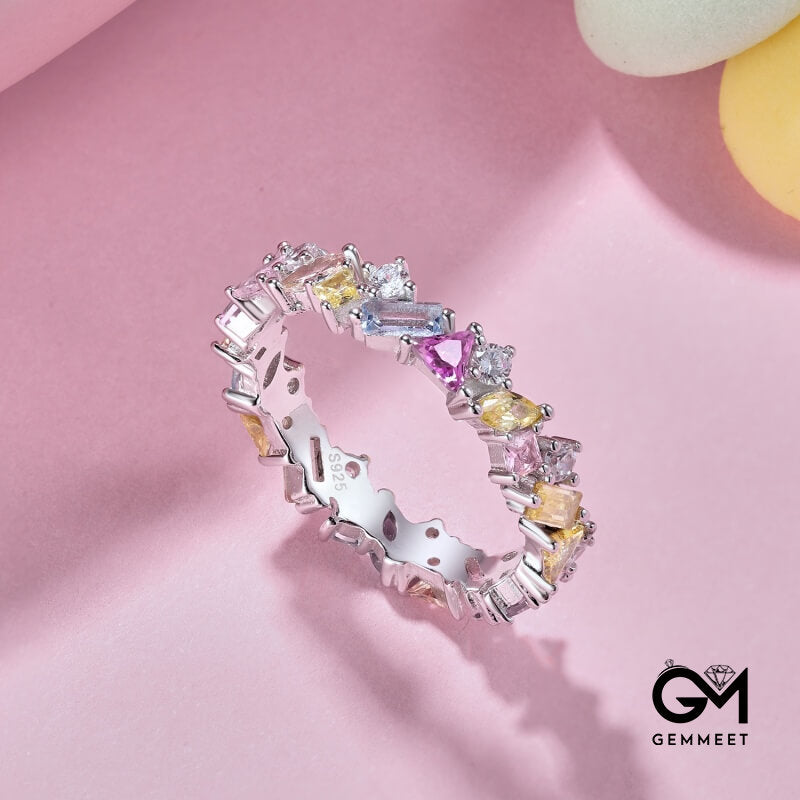 S925 Sterling Silver Colored Triangular Zircon Ring