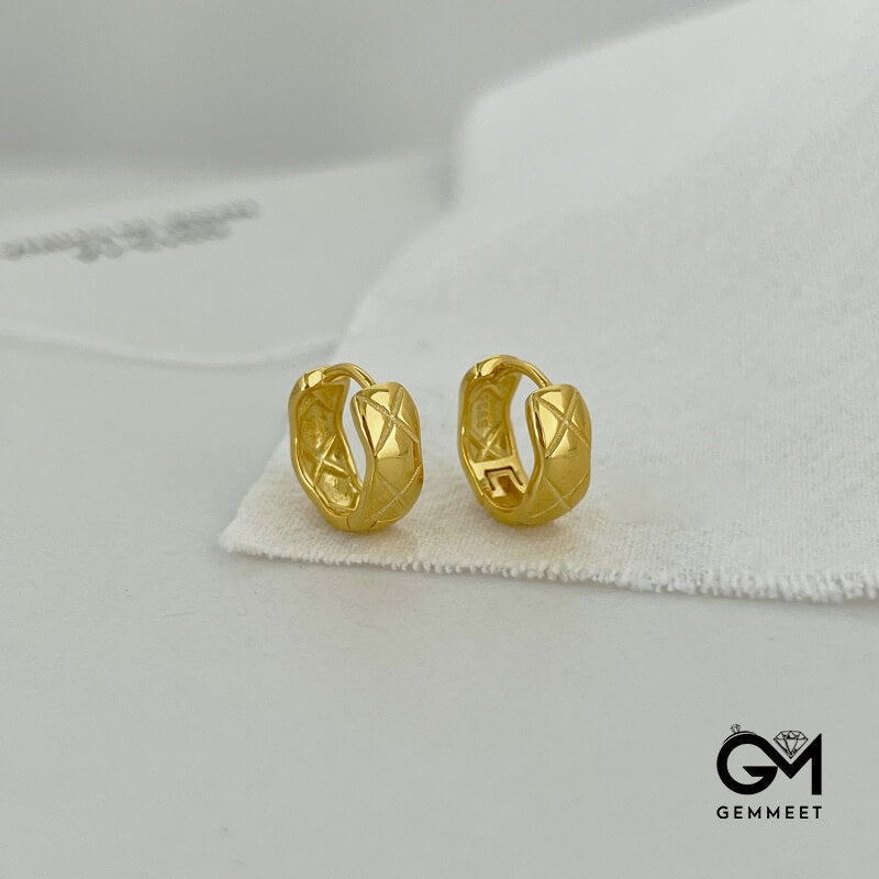 S925 Sterling Silver Diamond Check X Pattern C Earrings