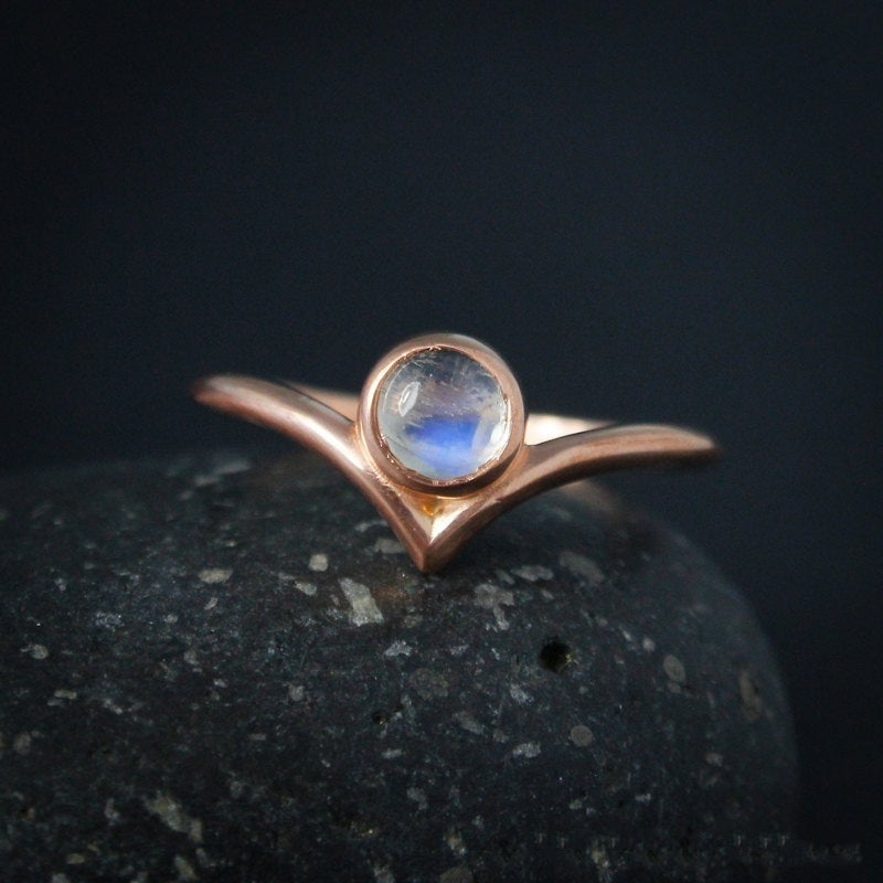 Minimalism Rose Gold Round Cut Moonstone Ring