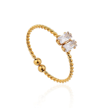 Golden Double Rectangle Stone Rope Ring
