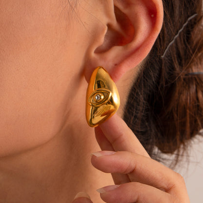 Stainless Steel Fashion Eye Shaped Triangle Earrings