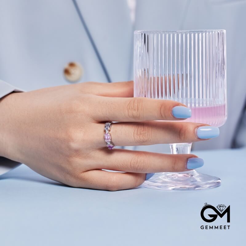 S925 Sterling Silver Colored Square Zircon Ring