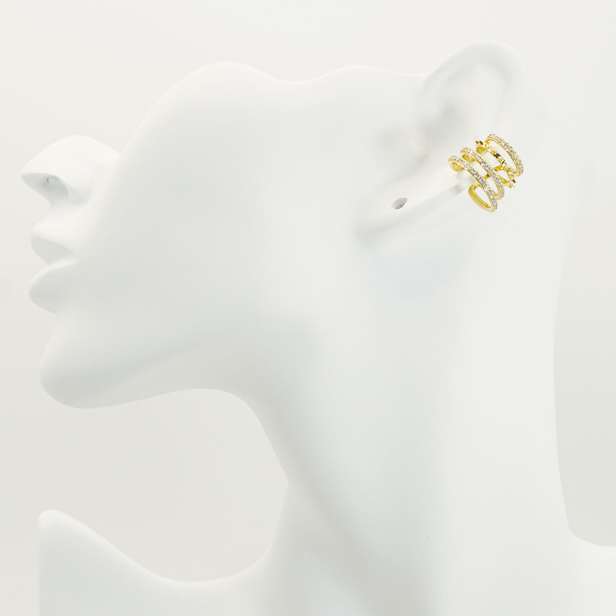 Line Juxtaposed Full Stones Clip-On Gold Hoop Earrings