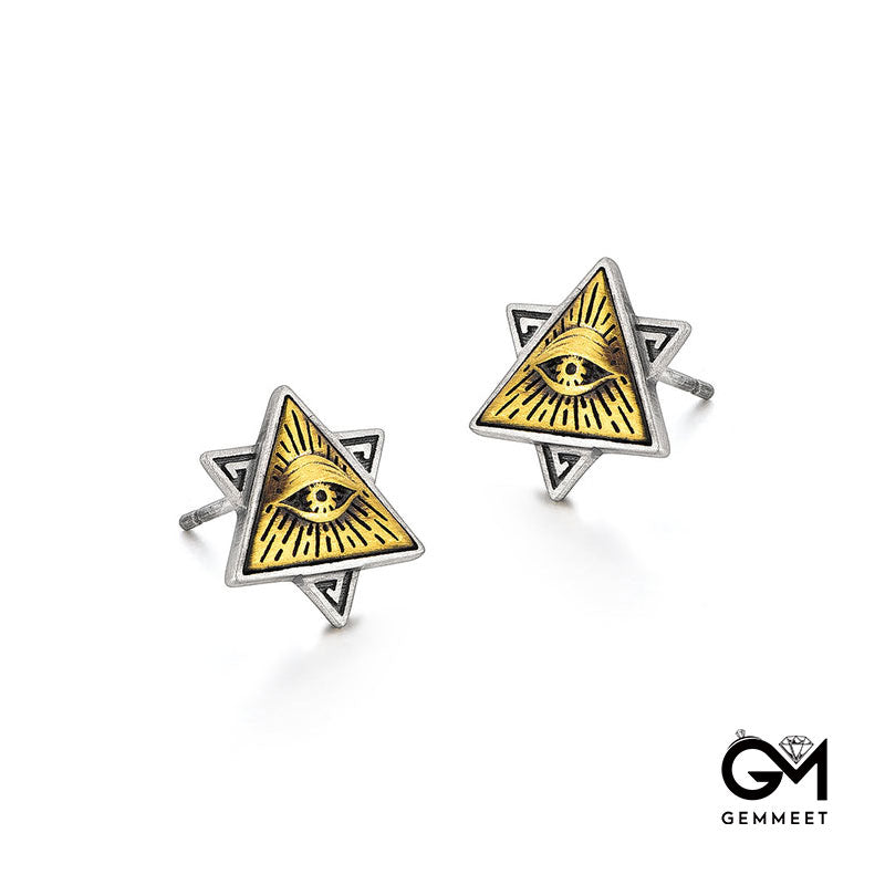 Simple Triangle Eye Of God Sterling Silver Earrings