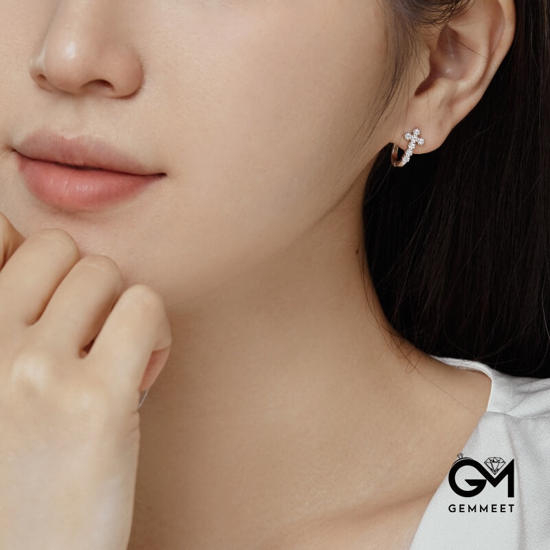 S925  Blue White Zircon Small Cross Earrings