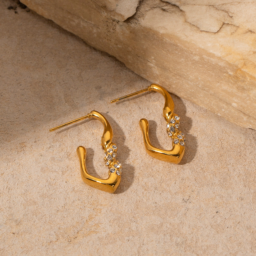 Irregular Temperament Inlaid Stone Earrings