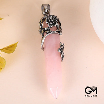 Vintage Hex Rose Alloy Energy Stone Pendant Necklace