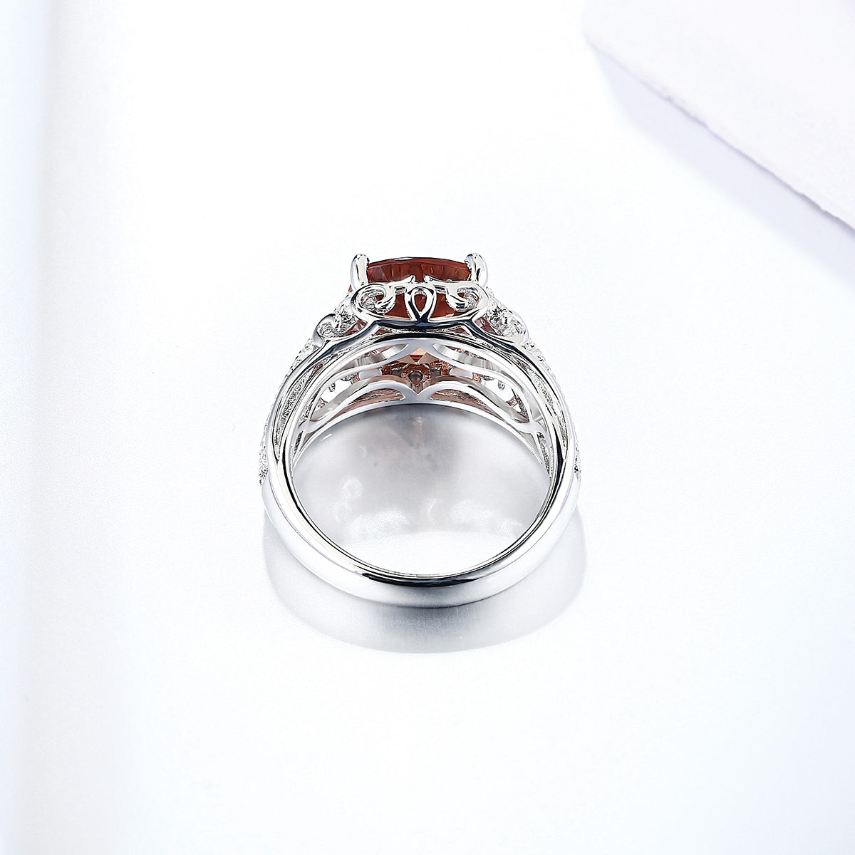 White Gold Square Orange Sapphire Signet Ring with Worldwide Setting Stones