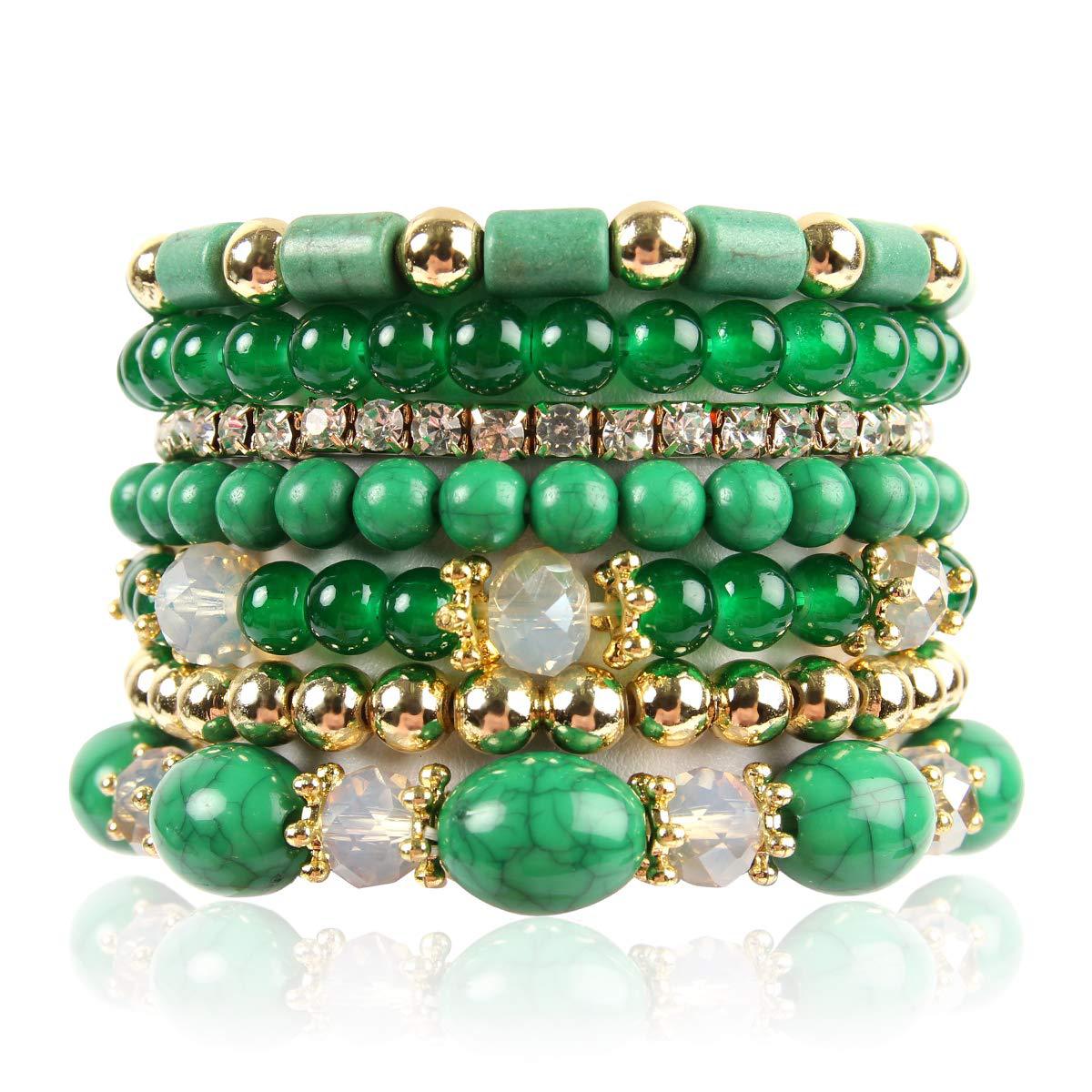 Green Stones Fold Wear Bead Bracelet