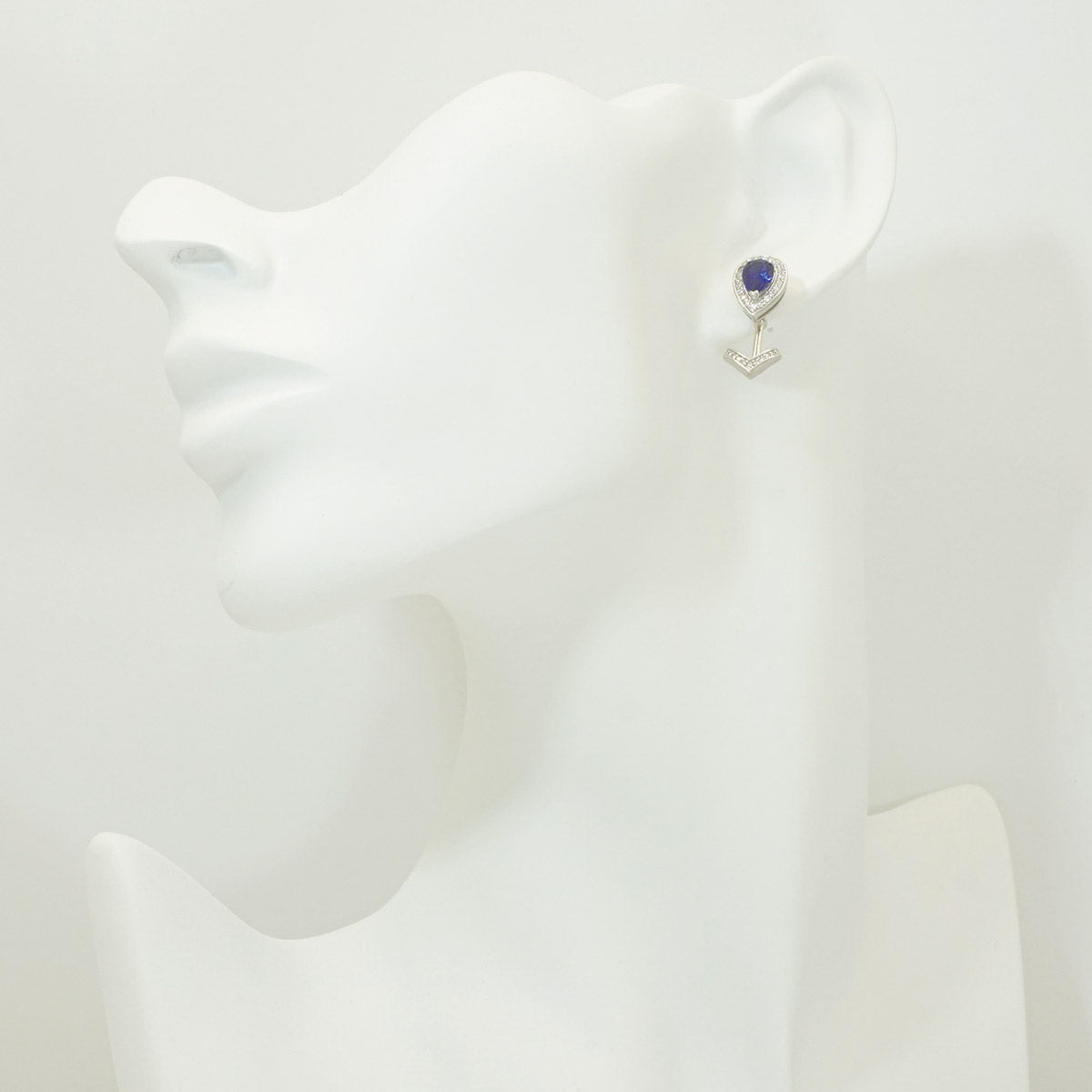 White Gold Pear Blue Sapphire Arrow Shape Drop Earrings