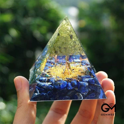 Tree of Life Peridot With Lapis Lazuli Orgone Pyramid