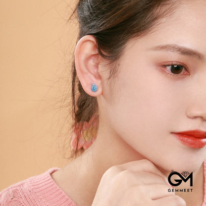 S925 Sterling Silver Blue Water Drop Rubber Earrings